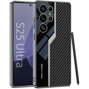 LORANKA-&eacute;tui pour Samsung Galaxy S25 Ultra, &eacute;lectrolytique S ic&ocirc;ne Cuir Couverture de t&eacute;l&eacute;phone Souple pour Samsung Galaxy S25 Ultra-Fibre de Carbone - Neuf