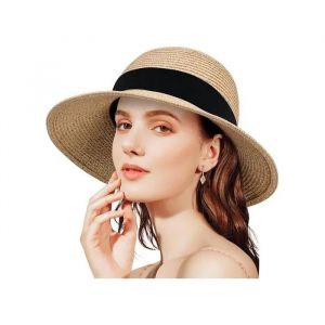 Chapeau De Paille Femme Anluke &iquest; Large Bord Pliable, Protection Uv, Taille R&eacute;glable, Beige - Neuf