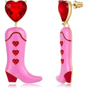 Chenquansarl-Boucles D'oreilles Pendantes En Forme De Coeur En Cristal Rouge Pour Femme - Boucles D'oreilles Tendance En Forme De Botte De Vache Rose - Boucles D'oreilles Pendantes Pour Mariage, - Neuf