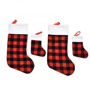Bas De Noël À Carreaux De 4 Pièces, 17 Pouces Et 7 Pouces Classique Buffalo Black White Red Plaid Bas De Noël Cheminée Bas Suspendu - Neuf