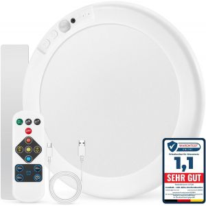 1 X Led Bathroom Motion Detector Ceiling Light, Rechargeable Wireless Battery Operated Garage Ceiling Light, No Drilling Light With Remote Control For Living Room, Basement, Round - Neuf