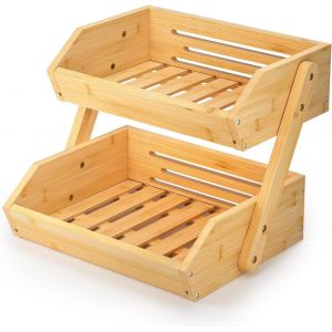 Mevronisshop-Support De Corbeille &Agrave; Fruits En Bambou &Agrave; 2 &Eacute;tages, Support &Agrave; Panier De Fruits Rangement Pour Les L&eacute;gumes Pour Plan De Travail De Cuisine Pour Fruits, L&eacute;gumes, Pain, Collation - Neuf