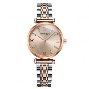 Montre A Quartz Sanda Avec Strass Et Bracelet En Acier Inoxydable (Or Rose) - Neuf