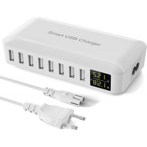 Cloudds-Chargeur Usb Multiple,8-Ports Chargeur Usb Rapide,Prise Usb Secteur,Station De Charge Usb Avec Écran Led,Usb Charger Pour Iphone 15/14/13/Pro/Max,Ipad,Samsung Galaxy S23,Tablet-Blanc - Neuf