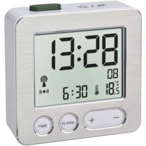 R&eacute;veil num&eacute;rique, 60.2545.54, r&eacute;veil Radio pilot&eacute;e, avec fuseaux horaires r&eacute;glables, r&eacute;veil Matin avec temp&eacute;rature, Blanc/Argent - Neuf