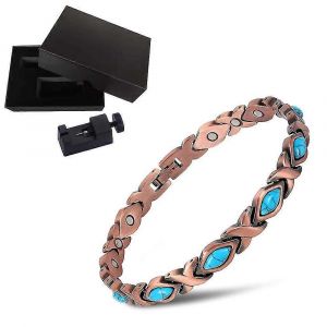1 Pack Turquoise Pure Copper Bracelet Pour Femmes Gu&eacute;rison Magn&eacute;toth&eacute;rapie Soulager L'arthrite Douleur Canal Carpien Femmes Bracelet R&eacute;glable (Bleu Turquois - Neuf