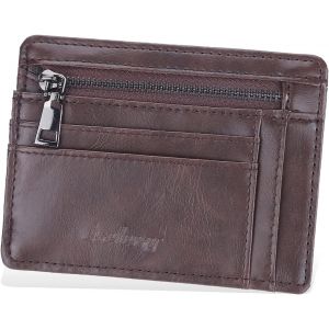 Portefeuille En Cuir Pour Homme Brun,Porte Carte De Crédit Rfid Blocage Avec Zip Porte Monnaie Avec 10 Porte Carte Crédit Pochette Portable Protege Carte Bancaire Poche À Monnaie Pour Femme - Neuf
