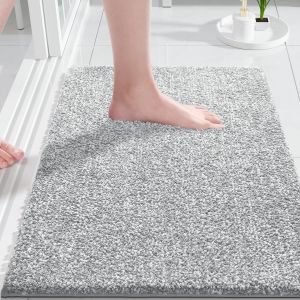 KAL-Tapis De Bain Antidérapant Extra Doux Et Confortable Absorbant L'Eau, Épais Et Lavable En Machine, Pour Douche Et Baignoire, Gris Et Blanc, 43 X 61 Cm - Neuf