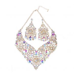 Ensemble De Bijoux De Mariee De Luxe Pour Femme, Pendentif En Alliage, Collier Et Boucles D'oreilles En Pierres Precieuses Artificielles (Couleur Ab) - Neuf