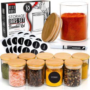 Pots À Épices Carrés Hermétiques,Set De 10 [Avec Étiquettes & Saupoudreur]-Bocaux À Épices En Verre-Conteneurs À Épices,Spice Jars-Rangement D'épices-Conteneurs Pour Épices - Neuf
