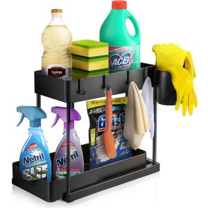 Chenquansarl-Ecoplus - Organisateur De Cuisine Et Salle De Bain, Étagère Sous-Sol Noir (40 X 16 X 32 Cm) Avec Rangement, Structure Résistante, Parfaite Pour Évier Et Évier - Neuf