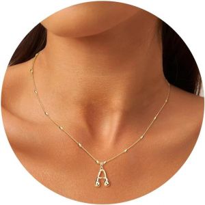 Kal-Chaîne Avec Lettres, Chaînes En Or Pour Femmes Avec Pendentif Lettre Hypoallergénique, 14 Carats Plaqué Or Chaîne De Lettres De Noms, Résistant À L'eau Initiales Collier En Or Pour Femmes - Neuf