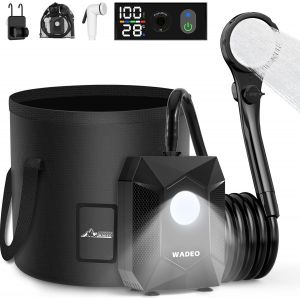 Letnerny-Douche Portable Avec Seau Pliable 20l Pour Camping - Pompe De Douche Rechargeable 6000mah Avec Lumière De Camping, Ipx8 Étanche, 5 Modes De Pression - Pompe De Douche Extérieure Pour Randonn - Neuf
