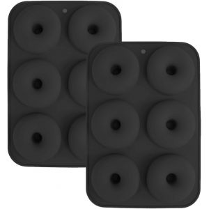 2 Pi&egrave;ces Moule Donuts Silicone, Moule Muffins Silicone, 6 Cavit&eacute;s Beignets Antiadh&eacute;sifs Moule, Moule G&acirc;teau De Qualit&eacute; Alimentaire Sans Bpa (Noir) - Neuf