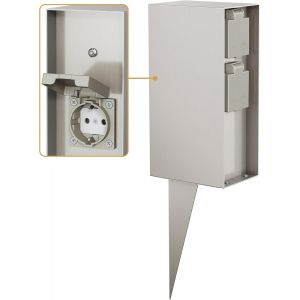 Colonne De Prise De Courant De Jardin Pomi Avec Piquet De Terre Pour L'Ext&eacute;rieur, Ip44, Capteur Cr&eacute;pusculaire, 3 Fois, Acier Inoxydable, Angulaire, 23Cm[DYB982420] - Neuf