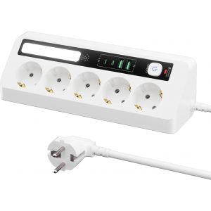 Multiprise de Table 5 Prises avec 4 Ports USB (2 Ports USB A+2 Ports USB C), Multiprise Parafoudre avec Lumi&egrave;re LED, Prise d'angle avec Interrupteur et C&acirc;ble 1.8 M pour Bureau, Maison (Noir) - Neuf