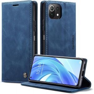 SJZG-Coque Pour Xiaomi 11 Lite 5G Ne/Mi 11 Lite 4G/5G &Eacute;tui Wallet Cover, Housse Flip En Cuir Premium Pu Portefeuille Case, [Fentes Pour Cartes] [Magn&eacute;tique] [Antichoc] [Kickstand], Bleu - Neuf