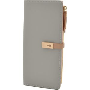 Portefeuille Femme En Cuir Avec Fermeture &Eacute;clair Fine Grande Capacit&eacute; Multifonction Mode,Gris - Neuf