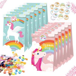 12 pièces Sacs de fête de licorne,Sacs en Papier Colorés de Fête Licorne,Sac en Papier Kraft Licorne,Sacs en papier pour enfants,Fête Prénatale,Fête de la Licorne,Pinata Licorne,Noël,Mariage - Neuf