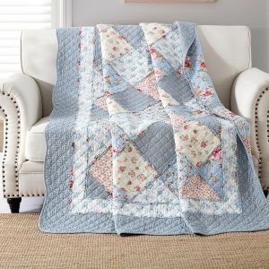Couvre-Lit Bleu 150x200cm, Couvre-Lit Simple 100% Coton Doux Et Confortable, Couvre-Lit Patchwork À Motifs Bleus, Véritable Couvre-Lit Patchwork, Adapté À Toutes Les Saisons - Neuf