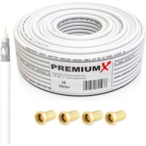 25M Câble Coaxial Satellite Sat - 135Db Blindé 4 Couches - Compatible Avec Dvb-S/S2, Dvb-C, Dvb-T - 4K 1080P Full Hd Hdtv - Câble D'Antenne Coaxial Pour Installations Catv + 10 Connecteurs F - Neuf