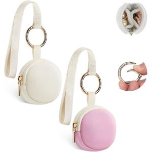 Trahoo-2pcs Pochette Bijoux Mini Trousse Rangement Boucle D'oreille En Tissu À Couche D'air Sac De Organisateur Multifonctionnel Pour Colliers Bracelets Boite A Bijoux Voyage Femme 5,8*5,7*2,1cm(Rose - Neuf