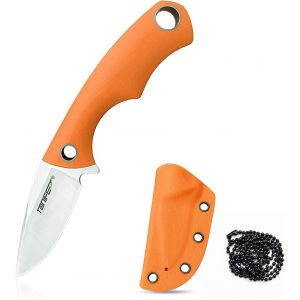 Ytfhg-Squirrel Couteau De Cou À Lame Fixe 4,3cm Total 11,9cm Avec Étui Kydex Et Chaîne À Boules Pour La Pêche, Le Camping Et La Survie (Orange) - Neuf