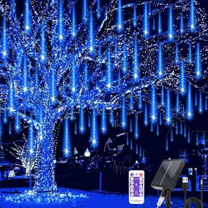 Lumières de Pluie 30 CM 10 Tubes, Solaire Étanche Météore Pluie Guirlandes Lumineuse avec Télécommande, Noël Lumineux Etanche Douche Pluie Feux pour Halloween Mariage Maison Sapin Jardin - Neuf