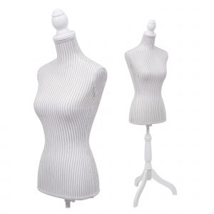 Mannequin de couture T220, torse de mannequin de vitrine f&eacute;minin, en mousseblanc ray&eacute; - Neuf