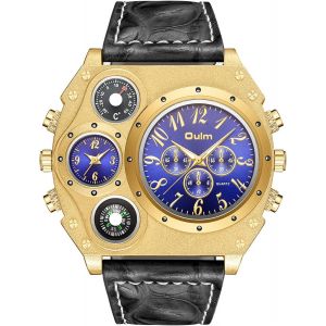 Eryi-Montre Homme Quartz Analogique Multi-Cadrans Montre Double Fuseau Horaire Avec Sangle À Motif Crocodile En Cuir - Neuf