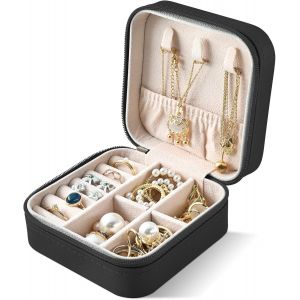 Coffret À Bijoux De Voyage Pour Femmes, Filles, Hommes Et Enfants, Petit Coffret De Rangement Pour Colliers, Boucles D'oreilles Et Bracelets, Noir - Neuf