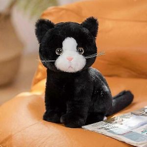 Chat en peluche de dessin anime assis, jouet animal mignon, gris, jaune, noir, blanc, couleurs, chaton, poupee, cadeau pour garcons et filles - Neuf