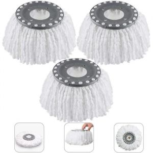 3Pcs Têtes Microfibre Balai, Mop Heads, Tête de Vadrouille Rechange Rond Têtes Mop Rotation à 360 pour Balais Serpillère Rotatif 36 - Neuf
