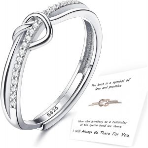 Kal-Bague Argent 925 Femme, Amour Noeud Bague Réglable Bague Femme, Bague Femme Avec Zircone Cubique, Bague De Fiançailles, Bague De Promesse En Argent Sterling, Cadeaux De Bijoux,B - Neuf