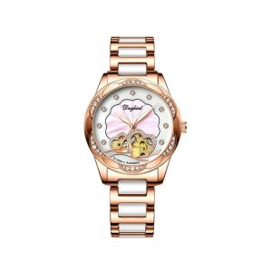 Montre M&eacute;canique Pour Femme R007, Bracelet En Acier Et C&eacute;ramique Creuse, &Eacute;tanche, Affichage &Agrave; Aiguille Classique - Neuf