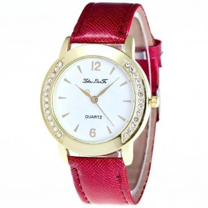Zhoulianfa Strass D&eacute;coration Cadran Rond Cristal Grain Pu Bracelet Cuir Montre (Rouge Violac&eacute;) - Neuf