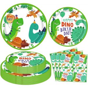 Kalanka-Plaques De D&eacute;coration Service De Table 120 Pi&egrave;ces Sur Le Th&egrave;me Des Dinosaures Assiettes Dino Happy Birthday Assiettes Dinosaure Serviettes Dinosaure D&eacute;coration De F&ecirc;te Dino T-Rex Pour 40 Pers - Neuf