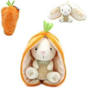 KALANKA-Déglingos Les FLIPETZ - Doudou Gadget Le Lapin/Carotte - Lapin Cache-Cache réversible - Peluche Toute Douce pour bébé - Idées Cadeaux de Naissance, Orange et Blanc - Neuf