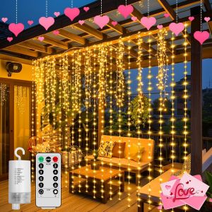 KAL-Rideau Lumineux, 3 X 3M 300 Led Guirlande Lumineuse À Pile, 8 Modes Dimmable Avec Télécommande, Rideau Guirlande Lumineuse Pour Interieur Exterieur, Jardin, Noël, Valentin, Mariage, Christmas - Neuf