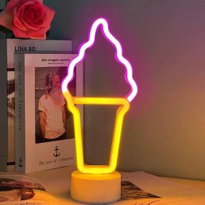 Glace Enseigne Lumineuse Au Led - D&eacute;coration Murale Veilleuse Usb/N&eacute;on &Agrave; Piles Pour Anniversaire Cadeau F&ecirc;te Enfants Salon D&eacute;coration - Neuf
