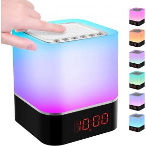 5 En 1 Reveil Lumineux Enceinte Bluetooth Portable, Lampe De Chevet &Agrave; Bruit Blanc Bebe, Veilleuse Multicolore Contr&ocirc;le Tactile R&eacute;veil Num&eacute;rique Cadeau Hommes/Femmes/Enfants - Neuf