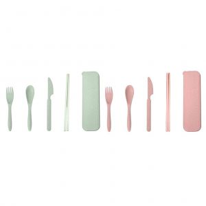 Lot De 2 Ustensiles De Voyage Avec Etui, Paille De Ble, Cuillere Reutilisable, Coupe-Cuillere, Fourchette, Baguettes, Couverts Portables Ecologiques Pour Pique-Nique En Plein Air - Neuf