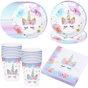 Vaisselle De Fête Licorne,Licorne Trousse D'anniversaire Pour Enfants,Anniversaire Unicorn Decoration Vaisselle Licorne Tasse Assiette Serviettes Accessoires De Baby Shower Pour 16 Invités - Neuf