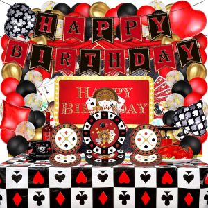 Eryi-86 Accessoires De Fête De Casino Las Vegas Happy Birthday - Kit De Vaisselle De Fête De Casino - Accessoires De Décoration - Jeu De Cartes De Poker - Club - Pêche - Assiette En Carton Pour 16 In - Neuf