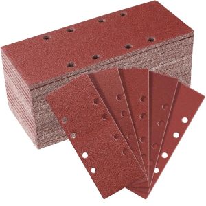 50 Pièces Papier A Poncer, 93 X 230 Mm Feuilles Abrasives 40/60/80/120/240 Grains Abrasives Papier Pour Ponceuse Vibrante Polir Et Enlever La Rouille - Neuf