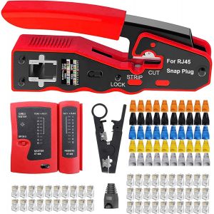 GKWL-Mayline Rj45 Kit D'Installations Professionel,Trousse À Outils De Réparation Pour Cablage Ordinateur,Testeur Reseau,Pince À Et Wire Strippe Rj11 Rj12 Cat6 Cat5E (Gris) - Neuf