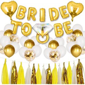 Décoration Evjf,Kit De Ballon Bride To Be Décoration Enterrement De Vie De Jeune Fille Doré,Future Mariée Ballons Or Confettis Coeur Bague Franges Fête Soirée Douche Nuptiale Mariage - Neuf