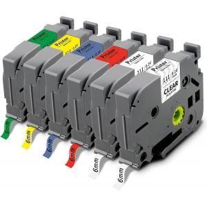 6X 6mm Compatible pour Brother TZe-111 TZe-211 TZe-411 TZe-511 TZe-611 TZe-711 Tze 6mm pour Brother PT-H107B PT-P710BT PT-H100LB PT-E110 H100R D210 H200 H110 D400 1000 1250 H101C D200 D600VP - Neuf