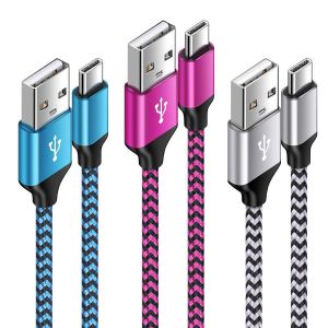 JGD-Lot de 3 c&acirc;bles de charge rapide USB type C [3 M+2 M+1 M] C&acirc;ble de charge rapide en nylon pour t&eacute;l&eacute;phone portable Samsung Galaxy A14 5G/A55/A56/A17/A15/A54/A34/A35/S25/S24/S23/S22/S21/S10, Huawei - Neuf