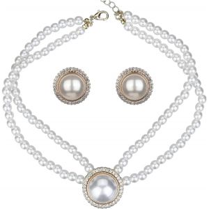 1 Ensemble,Collier Perle Femme&iquest;Wedding Suite Pearl Choker Collier 2 Rang&eacute;es Choker Simulation Pearl Plaqu&eacute; Rhodium &Eacute;l&eacute;gant Charme Collier F&eacute;minin Multicouche Choker Chain Round,Ras De Cou - Neuf